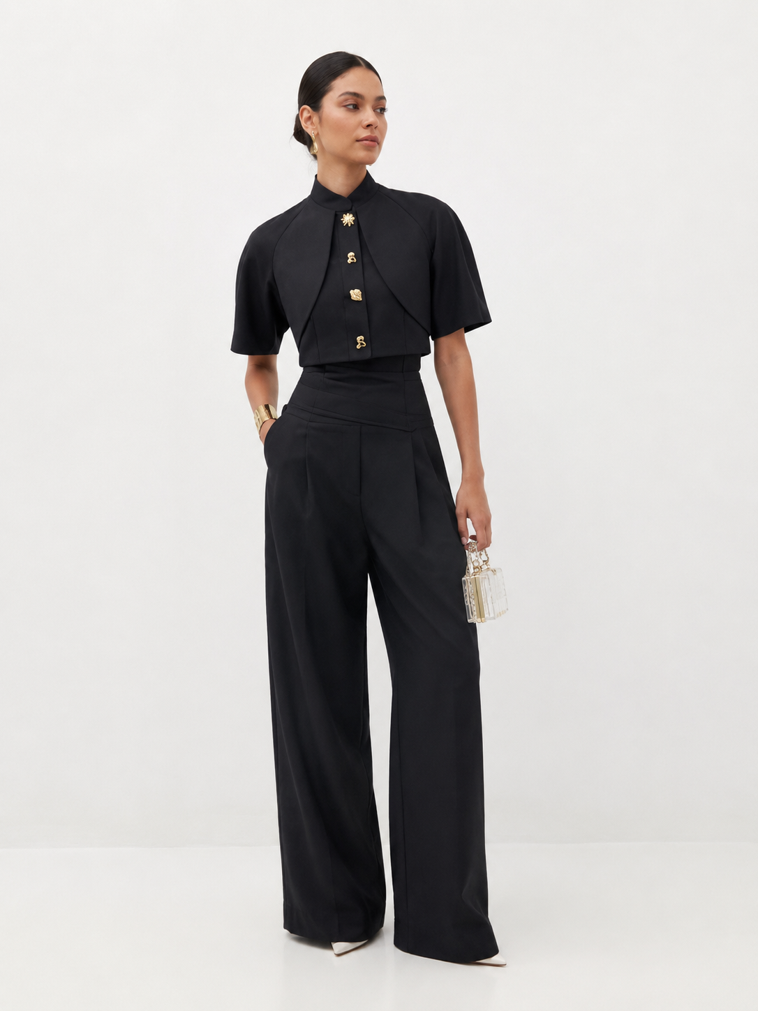Buttoned Short-Sleeve Shirt and Wide-Leg Trousers Co-Ord Set