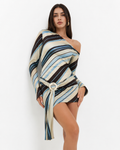 Striped tunic mini dress with side tie detail