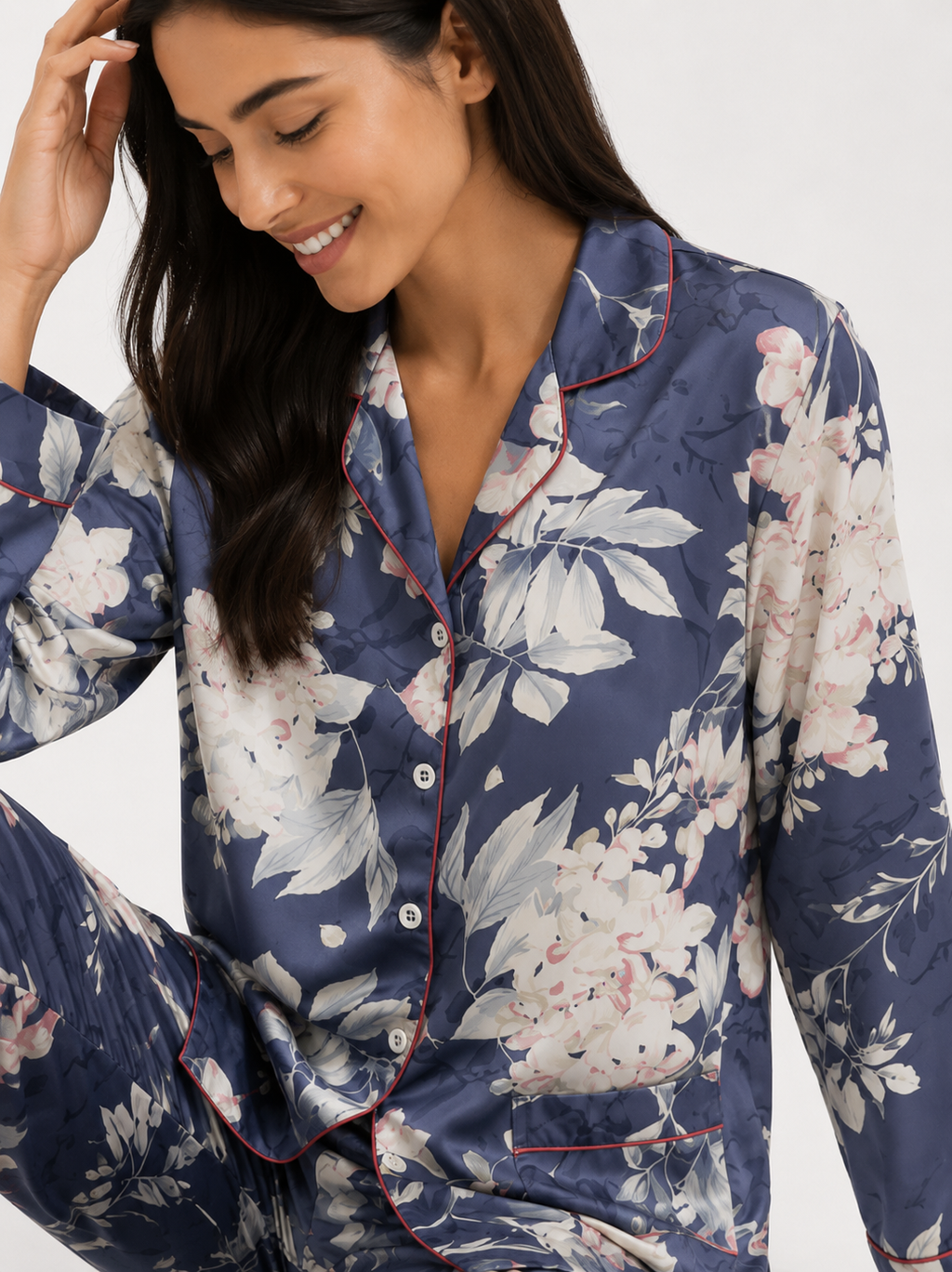 Women’s Pyjama Set – Button-Through Long Sleeve Shirt & Full-Length Trousers
