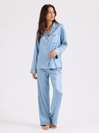 Factory Brand 100% Mulberry Silk Women’s Pyjama Set – Long-Sleeved Two-Piece Sleepwear (Grey)