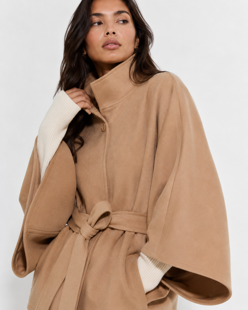 Cape-Sleeve Buttoned Coat