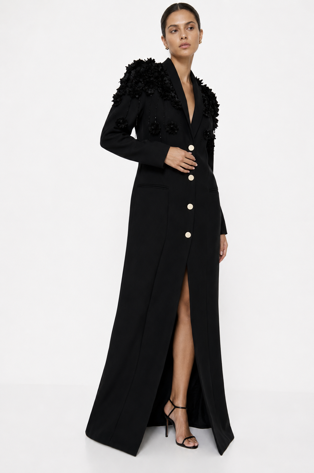 Maxi Tailored Dress Statement Shoulders