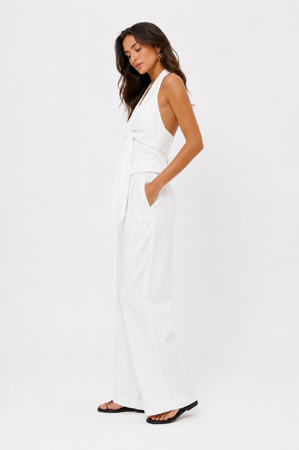 MUJER White Baggy Pants for Women 2 Pieces High Waist Woman Trousers Suits Wide Leg Women's Pants Sets off Shoulder Crop Top