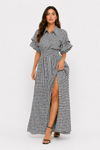Vivienne Gingham Midi Dress (High Slit)