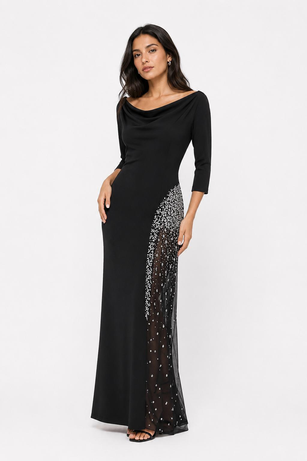 Aurora Gown (Off‑Shoulder + Embellished Slit)