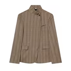 Stone Grey Pinstripe Cape-Shoulder Blazer EDITAR
