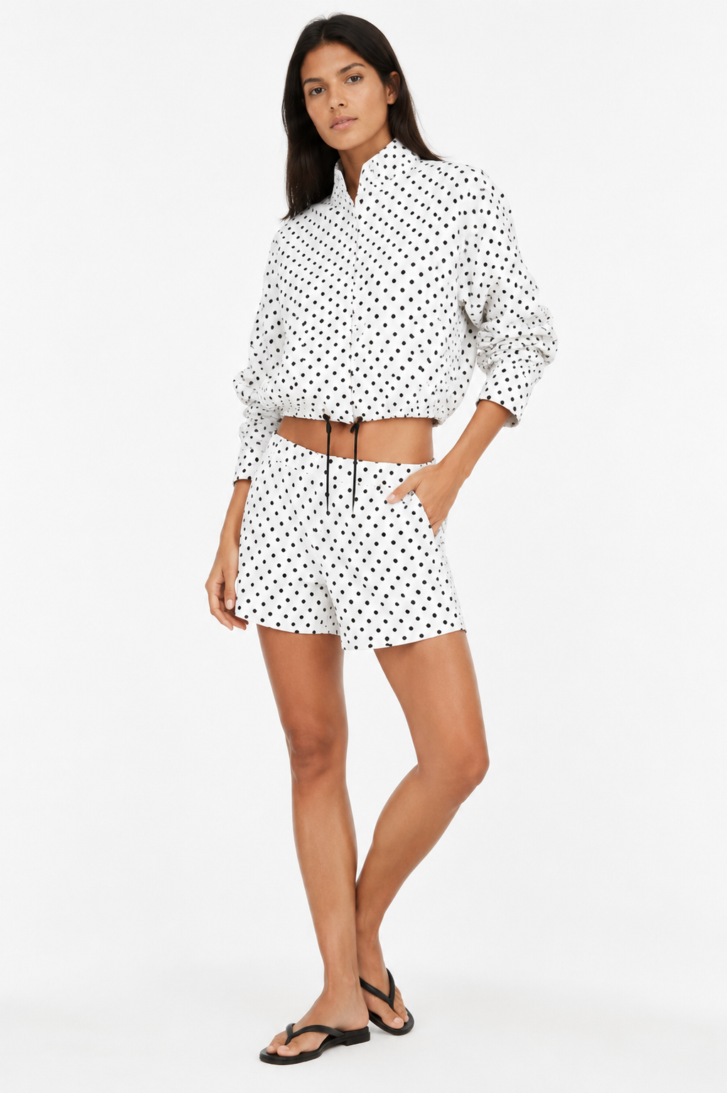 Printed Cropped High-Neck Jacket and Shorts Two-Piece Set