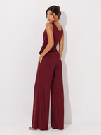 Draped Sleeveless Top and Wide-Leg Trouser Set