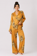 Women’s Satin-Feel Pyjama Set – Button-Through Long Sleeve Shirt & Full-Length Trousers