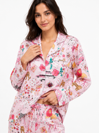 Women’s Floral Pyjama Set – Button-Through Long Sleeve Shirt & Wide-Leg Trousers