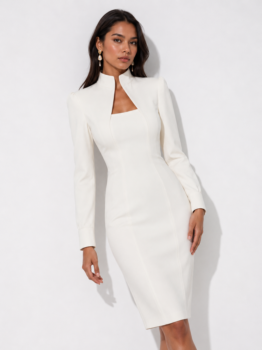 Long-Sleeve Sculpted Midi Dress.