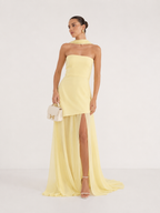 Strapless dress with asymmetric overlay