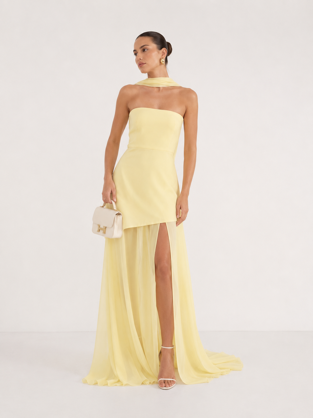Strapless dress with asymmetric overlay