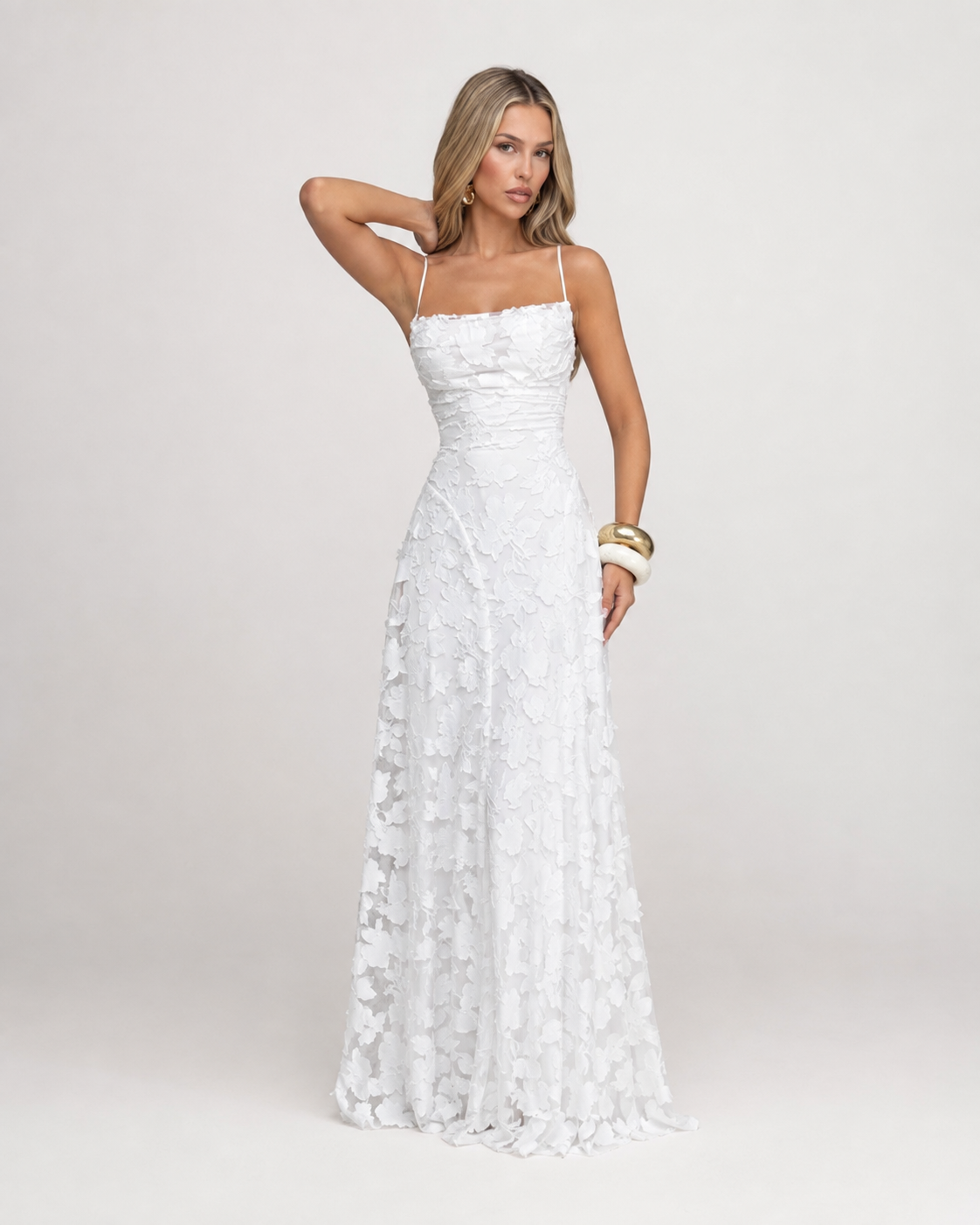 Backless Jacquard Chiffon Maxi Dress