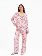 Women’s Floral Pyjama Set – Button-Through Long Sleeve Shirt & Wide-Leg Trousers