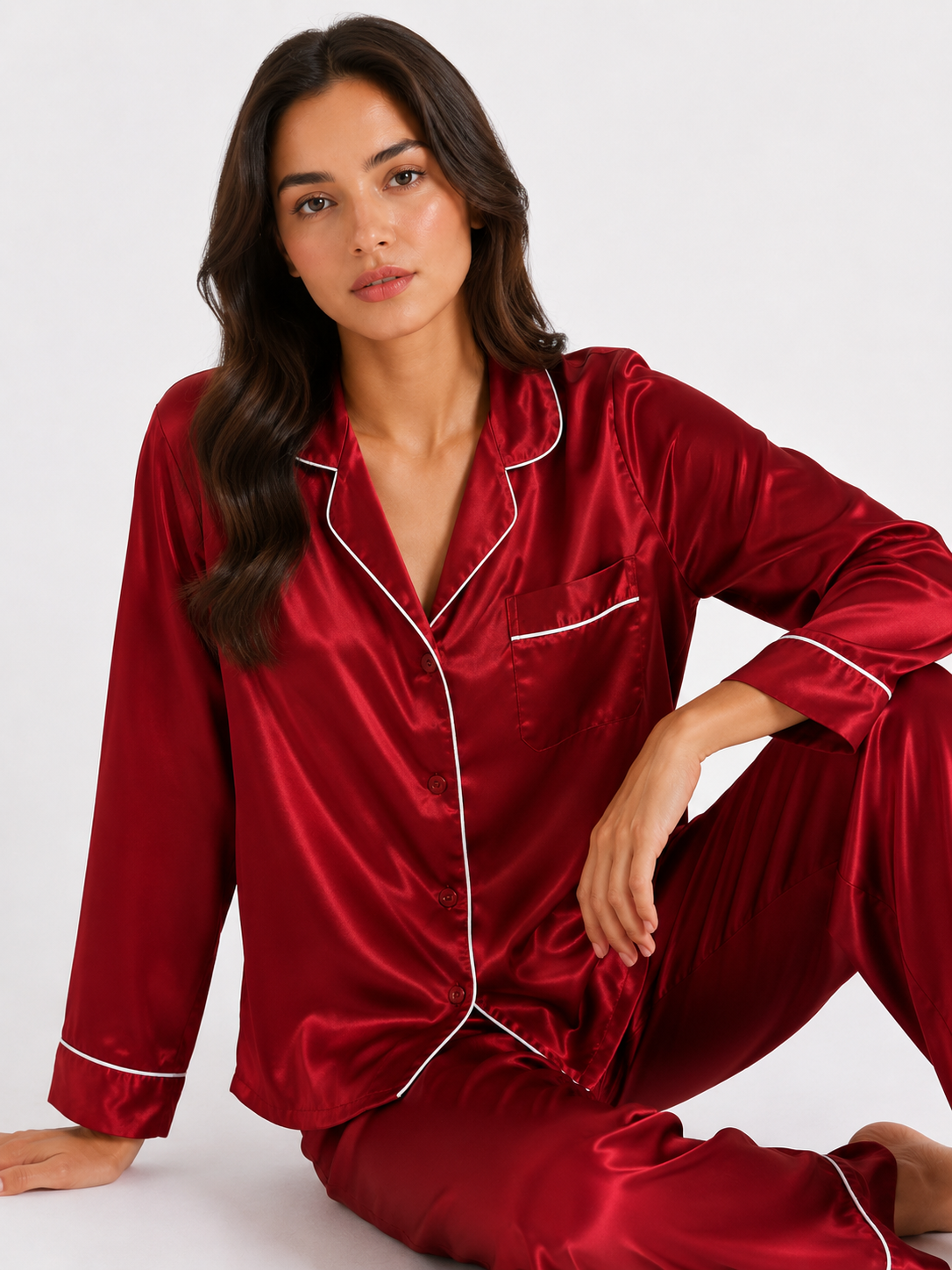 Factory Brand 100% Mulberry Silk Women’s Pyjama Set – Long-Sleeved Two-Piece Sleepwear (Grey)