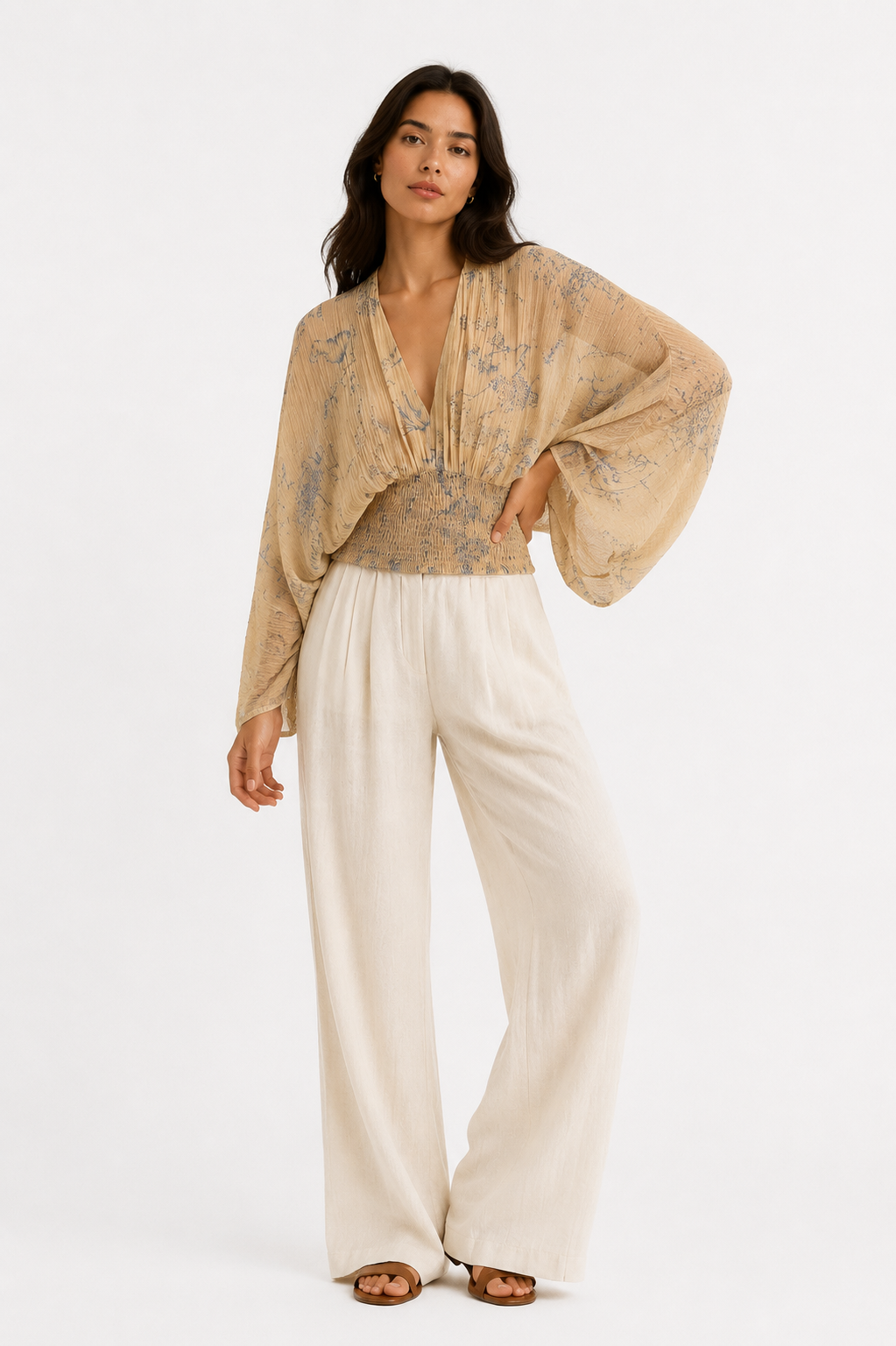 Women’s Oversized Blouse – Batwing Sleeves and V-Neck