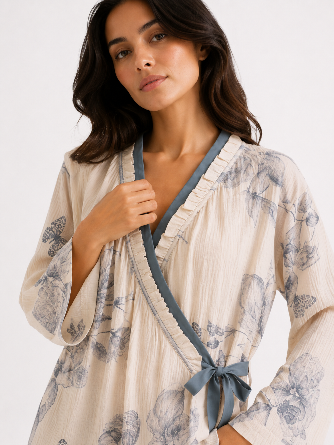 Women’s Wrap Pyjama Set – Kimono-Style Top & Full-Length Trousers
