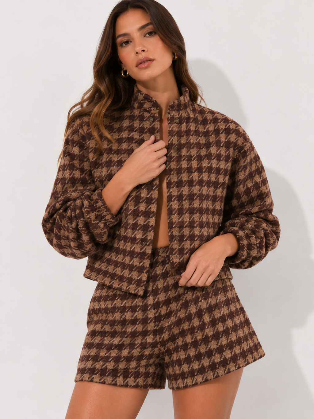 Textured Tailored Jacket & High-Waisted Shorts Co-ord