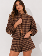 Textured Tailored Jacket & High-Waisted Shorts Co-ord