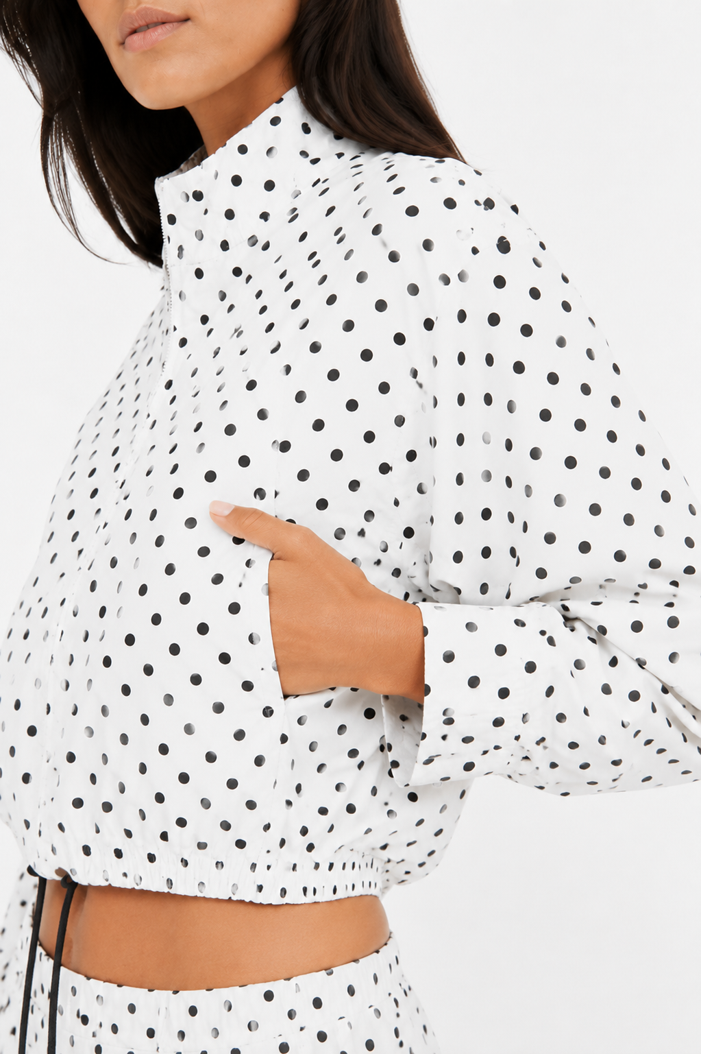 Printed Cropped High-Neck Jacket and Shorts Two-Piece Set
