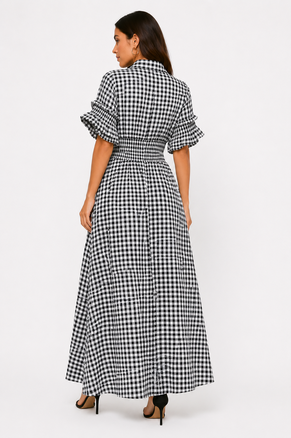 Vivienne Gingham Midi Dress (High Slit)