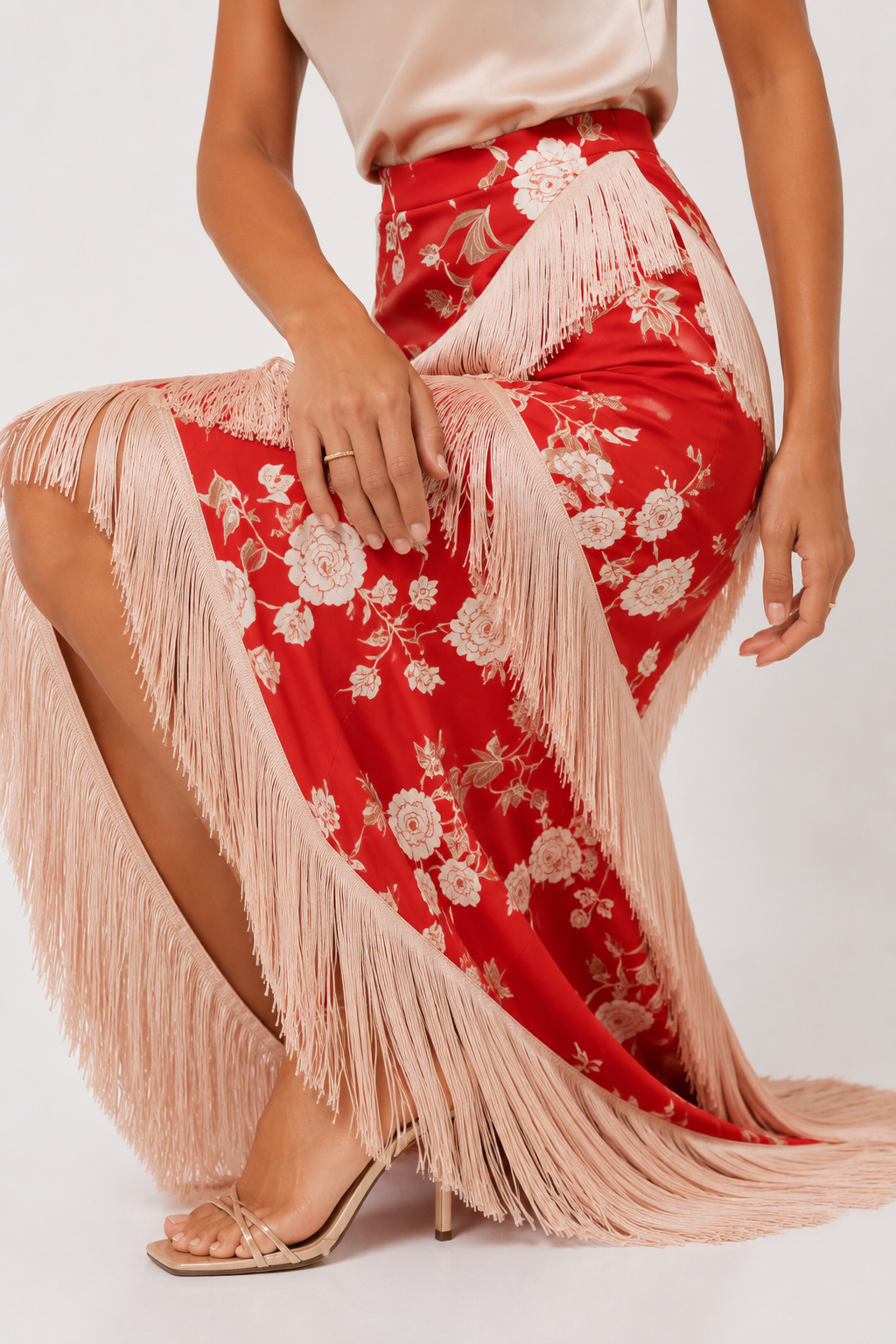 Vintage Printed Tassel Skirt Set Ruffle V Neck Sleeveless Backless Top Skirts Summer Women's Suit New Evening Elegant Outfit