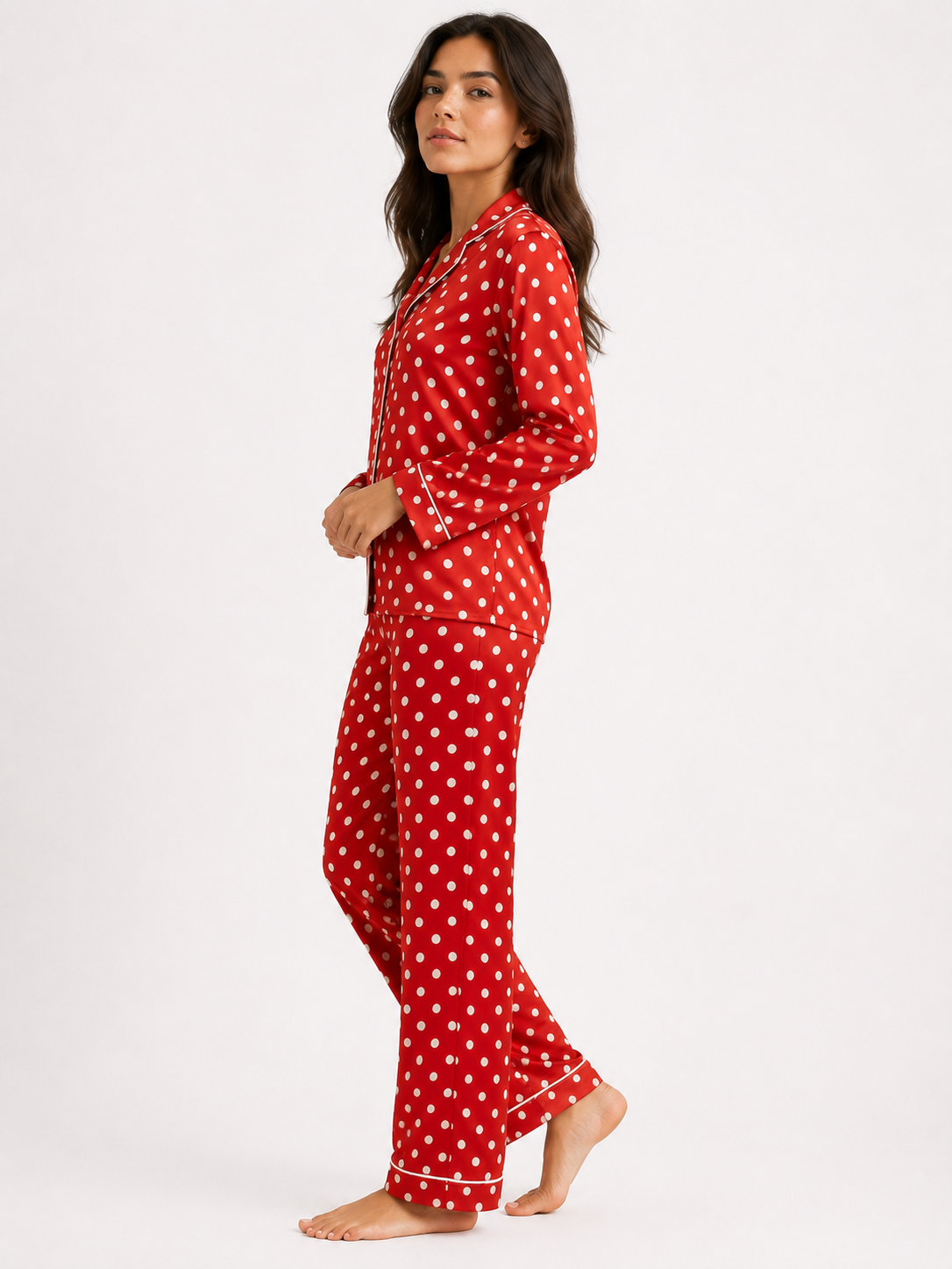 Women’s Printed Pyjama Set – Button-Through Long Sleeve Top & Wide-Leg Trousers