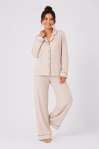 Button-through pyjama set with long-sleeve shirt and straight-leg trousers