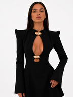 Long-sleeve mini dress with front cut-outs