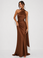 Draped halter dress with train