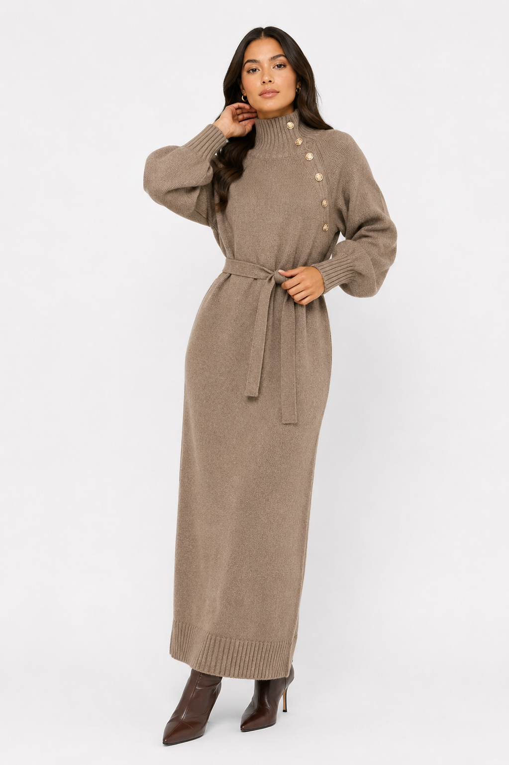 Eleanor Midi Dress (High Neck + Tie Belt)