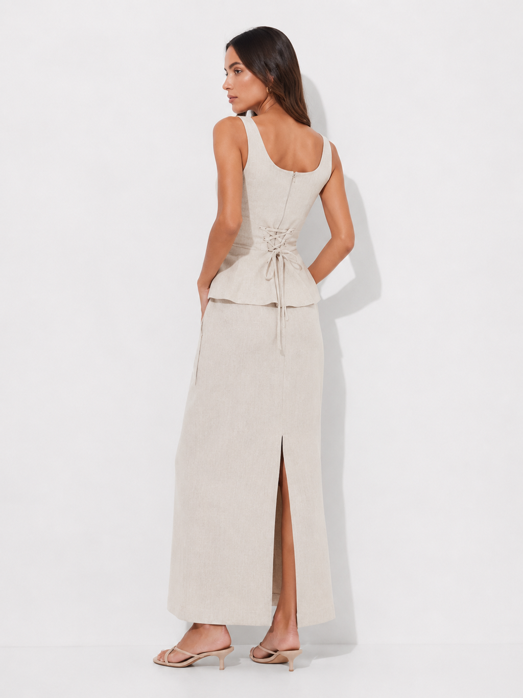Sleeveless Peplum Top and Maxi Skirt Co-Ord Set