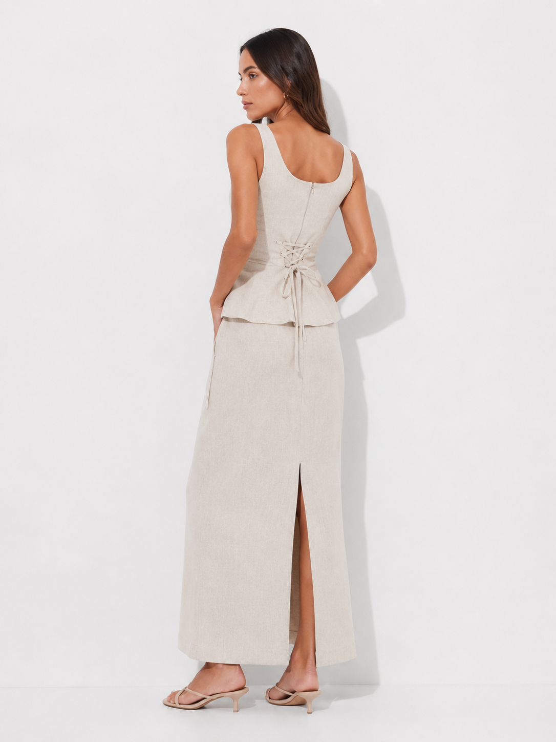 Sleeveless Peplum Top and Maxi Skirt Co-Ord Set