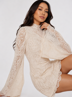 Sheer-Lace Long-Sleeve Mini Dress