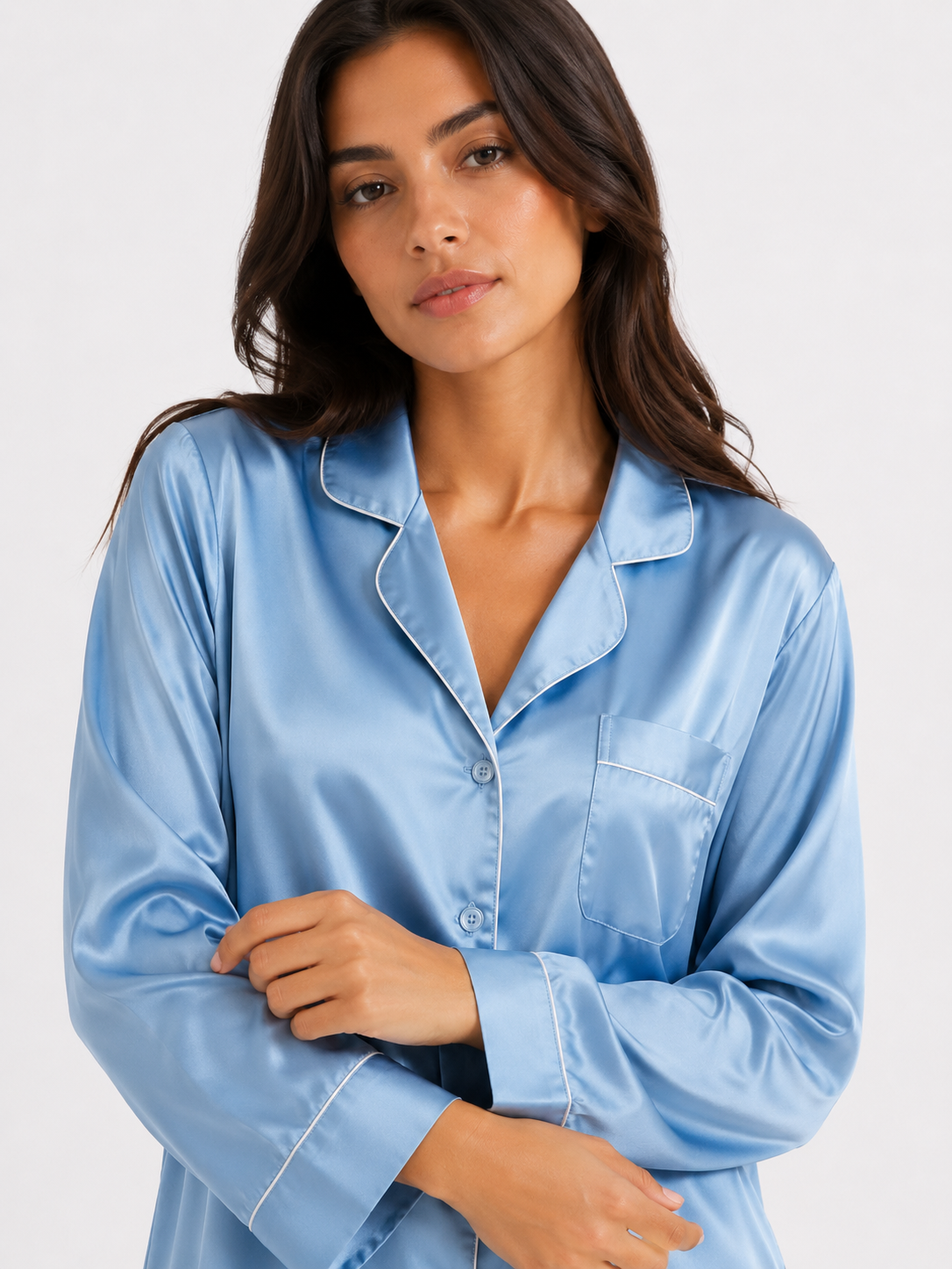 Factory Brand 100% Mulberry Silk Women’s Pyjama Set – Long-Sleeved Two-Piece Sleepwear (Grey)