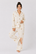 Button-through pyjama set with long-sleeve shirt and straight-leg trousers