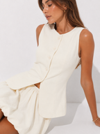 Tailored Two-Piece Set with Structured Waistcoat and Pleated Mini Skirt