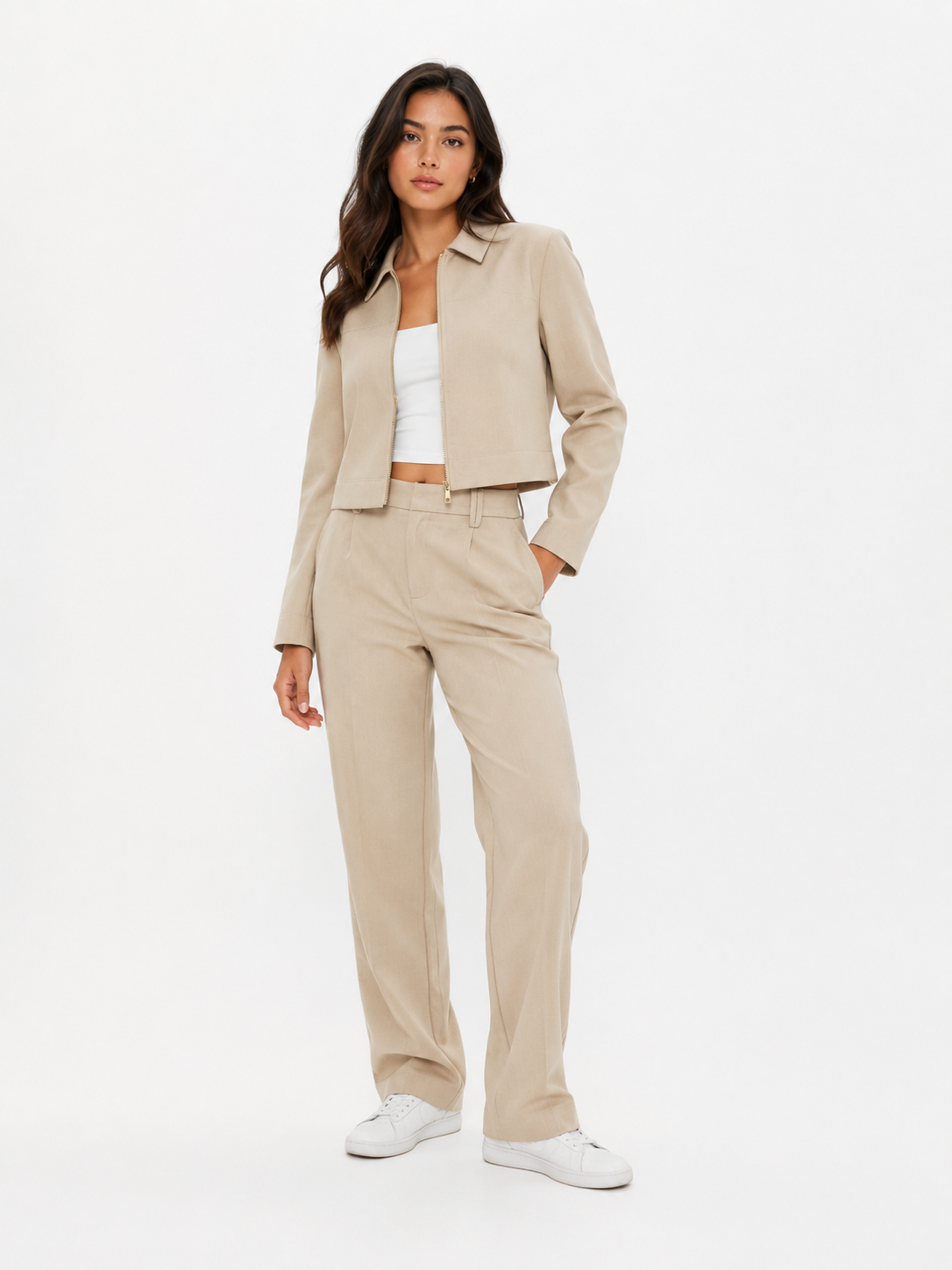 Buttoned Knit Cardigan and Tailored Trousers Co-Ord Set