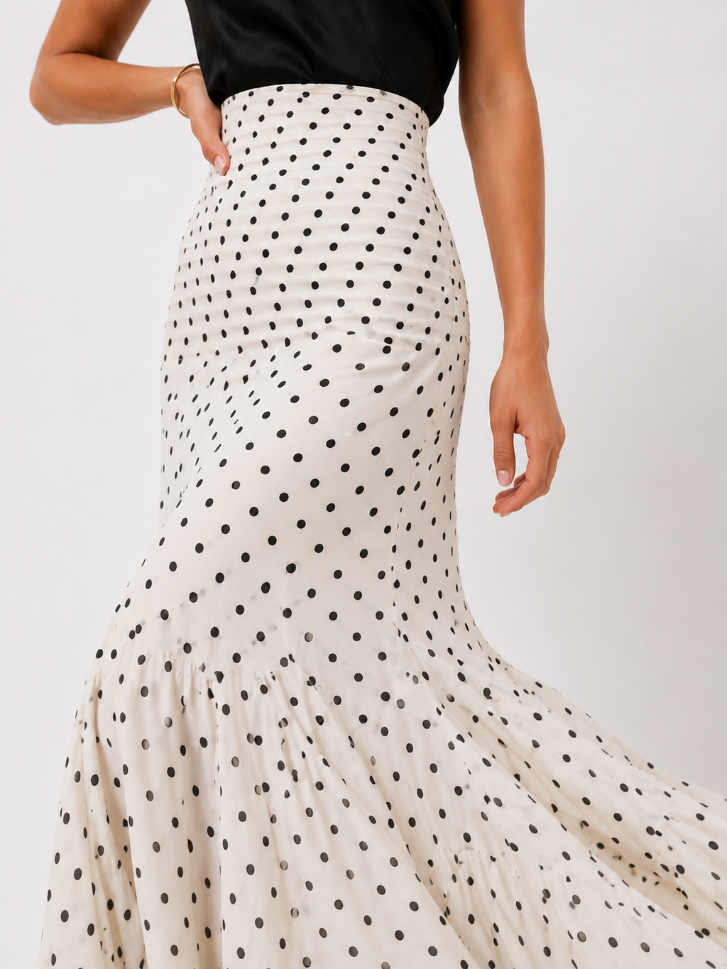 Polka Dot Women ‘s Skirt Elegant High Waist Ruched Ruffle Hem Mermaid Long Skirt Female  2026 Summer Casual Party Streetwears