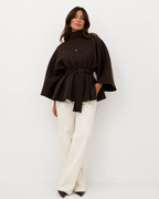 Cape-Sleeve Buttoned Coat