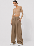 Gathered High-Waist Wide-Leg Trousers