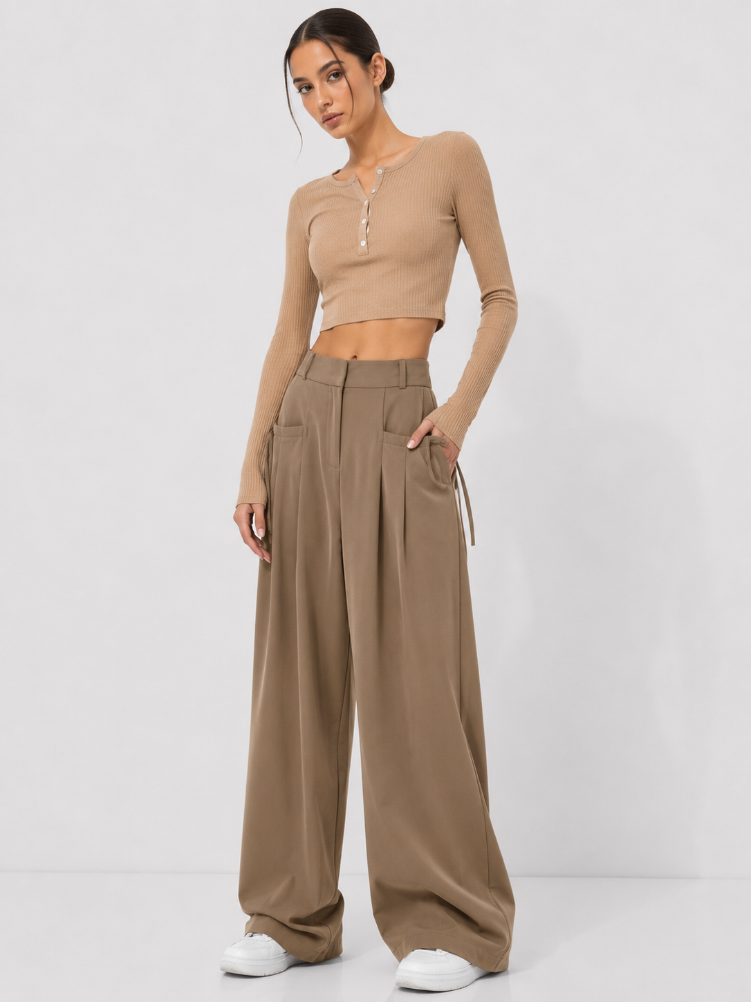 Shirring Casual Wide Leg Pants Women High Waist Street Basic Loose Sweat Trousers Korean Retro Gray Office Y2K Lady Pants