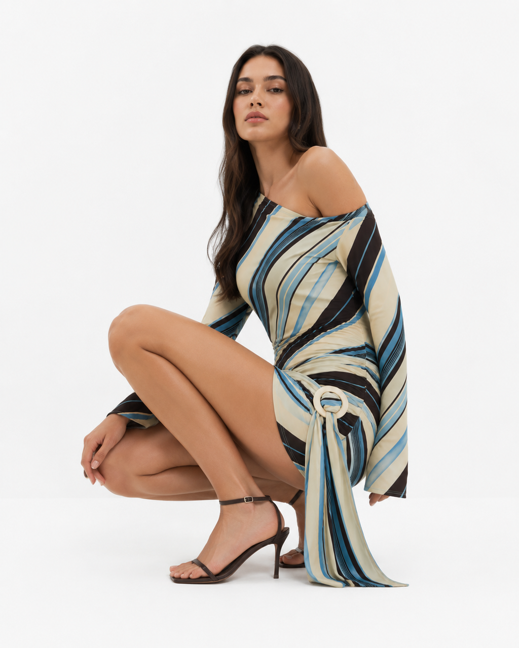 Striped tunic mini dress with side tie detail