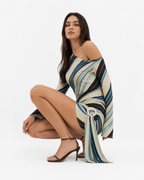 Striped tunic mini dress with side tie detail