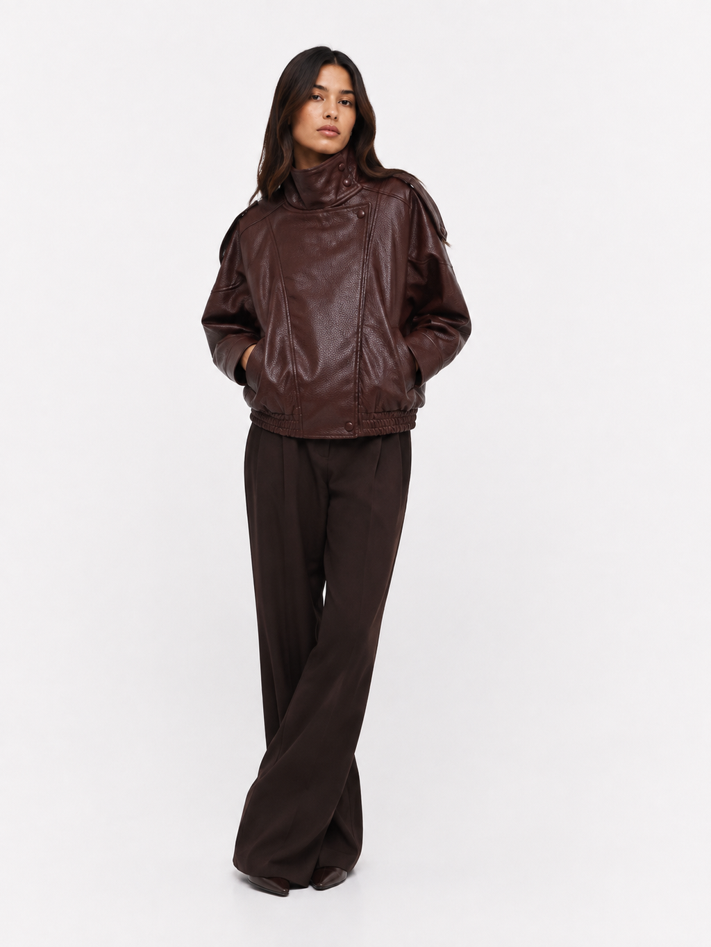 Oversized Leather-Effect Bomber Jacket