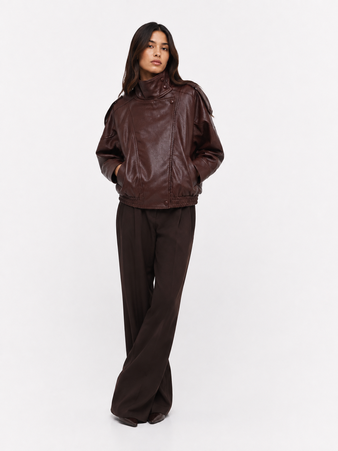 Oversized Leather-Effect Bomber Jacket