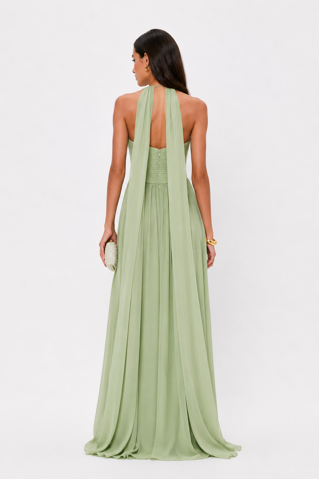 Halter pleated maxi dress