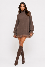 Mirelle Knit Dress (Feather‑Trim Hem)