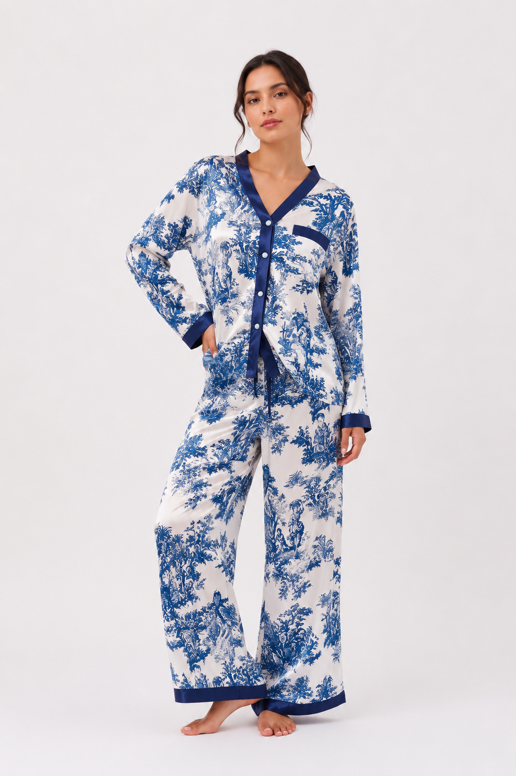 Long-sleeve button-through pyjama shirt